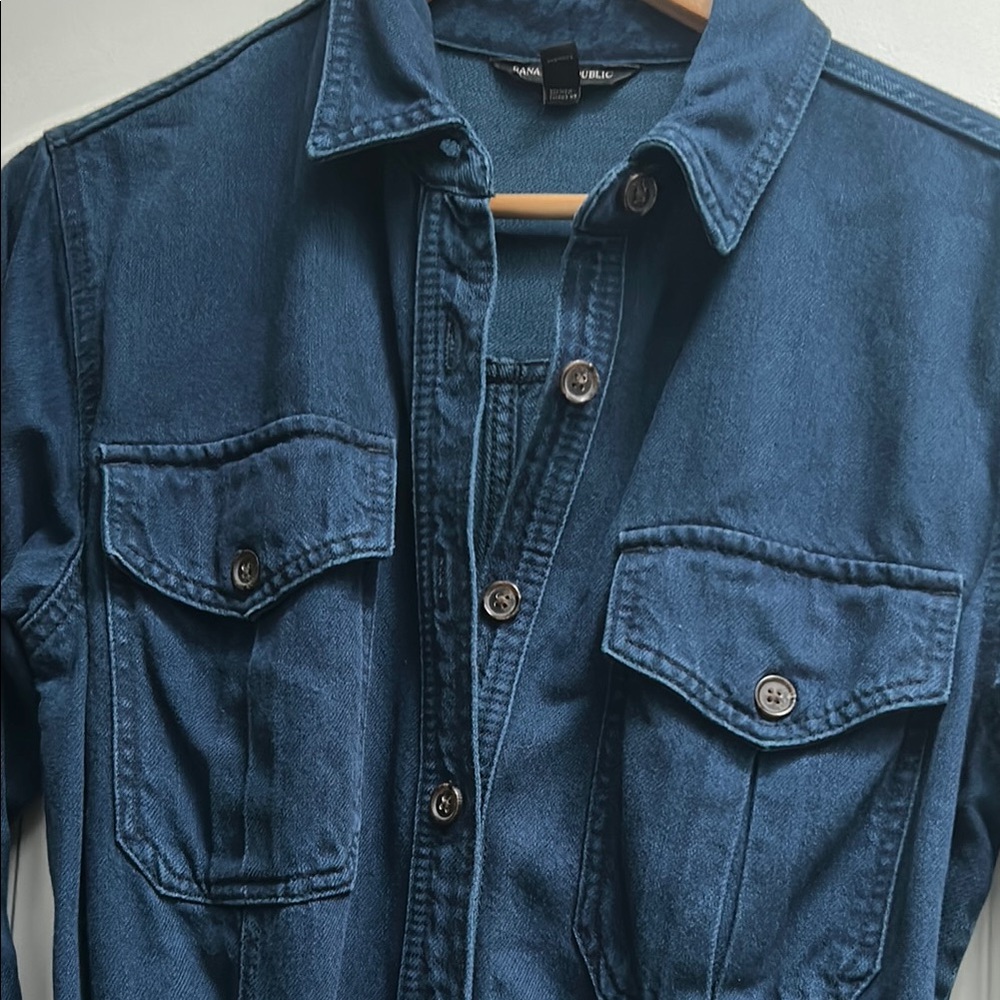 Banana Republic Blue Long Sleeve Notched Collar Jumpsuit - Picture 2 of 11